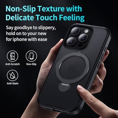 YOOVEI Magnetic for iPhone 14 Pro Case,with Kickstand 360°Rotatable Magnetic Invisible Ring Stand [Compatible with MagSafe],Matte Translucent Slim Soft Edge Phone Case 6.1'',Black - Image 6