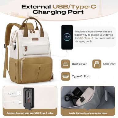 Maelstrom Travel Backpack for Women Men,Laptop Backpack Fits 15.6-17.3 Inch Laptop, Nurse/Teacher/Work Bag with Insulated Lunch Box,Water Resistant Carry On Backpack,Khaki-Beige - Image 8