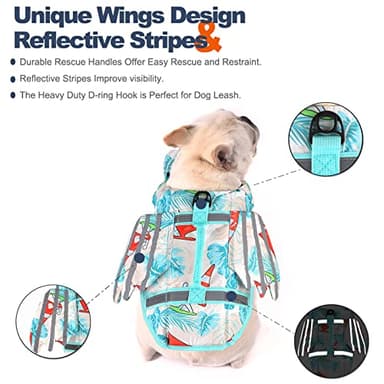 Petglad Wings Dog Life Jacket Adjustable Dog Life Vest with Chin Float Reflective Stripes and Rescue Handles, High Buoyancy Hawaiian Floral Puppy Swim Float Vest for Small Medium Large Dogs - Image 4
