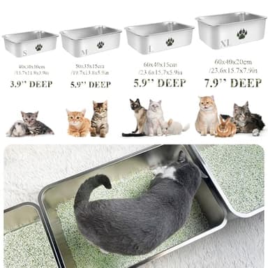 PWTAA Stainless Steel Cat Litter Box, High Side Cats Toilet Metal Litter Box, Pet Cleaning Tool for Cats, Rabbits, Splash-Proof and Non-Stick Cat Poop Box odorless, Camo Paws 23.6"x15.7"x7.9" - Image 3