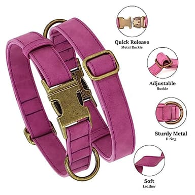 Didog Soft PU Leather Dog Collar, Stylish Quick Released Dog Collar for Large Dogs, Easy Clean Adjustable Pet Collar for Daily Walking, Purple, L Fit 15-23" Neck - Image 2