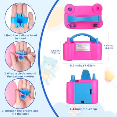 Voircoloria Balloon Pump Electric, Portable Automatic Dual Nozzle Inflator 110V 600W with Tying Tools for Birthday Gender Reveal Baby Shower Balloons Party Decorations(Rose Red) - Image 5