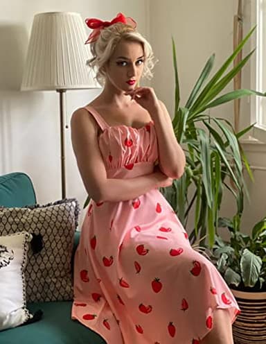 1950s Dresses for Women Vintage Retro Dress for Women Light Pink A-Line Flowy Swing Beach Dress Strawberry Dress Medium - Image 6