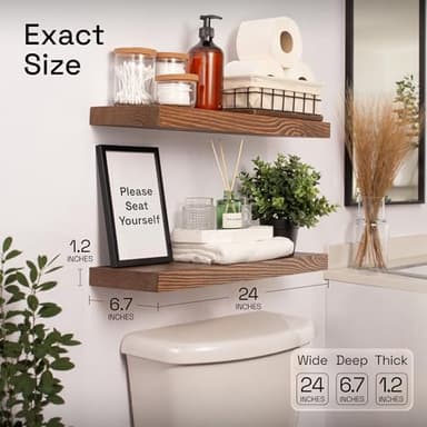 BAOBAB WORKSHOP Wood Floating Shelves Set of 2 - Rustic Shelf 24 inch - Floating Shelf for Wall Mounted - Wide Wooden Wall Shelves for Living Room Bedroom Kitchen Bathroom - Dark Walnut - 24W x 6.7D - Image 3