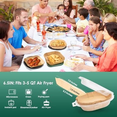 Air Fryer Paper Liners: 125Pcs Parchment Paper, Air Fryer Liner Disposable, Oilproof Waterproof Airfryer Basket Liner Square (6.5inch) - Image 2