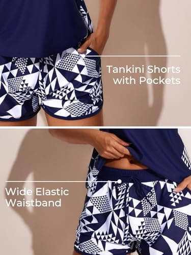 Summer Mae Blouson Tankini Swimsuits for Women 2025 Tummy Control Two Piece Bathing Suits with Sporty Pockets Swim Shorts Cube Size 14 - Image 3