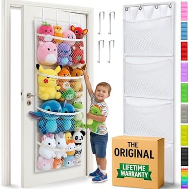 The Original Stuffed Animal Storage (Patented) - Over Door Organizer for Stuffies, Toy Plush/Hammock Baby Hanging Storage Net Big Girls Toddler Large Bag Animals - Image 1