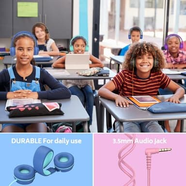 AILIHEN Kids Headphones Bulk 5-Pack for K-12 School Classroom, On-Ear Wired Headset with Microphone for Students Children with 93dB Volume Limited, 3.5mm Jack for Chromebooks Tablets Laptop Computer - Image 2