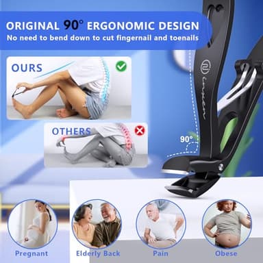 Toenail Clippers for Thick Nails for Seniors| INXEN 3-Pack Ergonomic Heavy Duty Angled Head Nail Clippers with Catcher | Premium Steel Wide Opening Fingernail Clippers Nail Cutter for Men & Women - Image 3