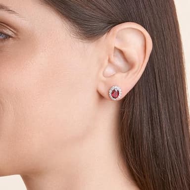 Amazon Essentials Sterling Silver Created Ruby and White Sapphire Halo Oval Stud Earrings, (previously Amazon Collection) - Image 2