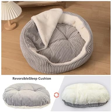 OMLIVLIES Cat Beds for Indoor Cats,with Soft Hooded Blanket.Comfortable Cute cat Bed,Removable Inner pad Washable with Non-Slip Bottom,Cozy Kitten、Small Dog Bed (Grey) - Image 4