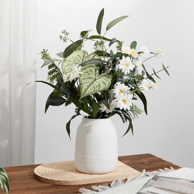 Briful White Ceramic Vase for Dried Flowers – 7.1” Short Ribbed Modern Vase with 3.7” Wide Opening, Minimalist Farmhouse Table Centerpiece, Boho Home Decor for Pampas Grass, Bookshelf & Mantel Styling - Image 5