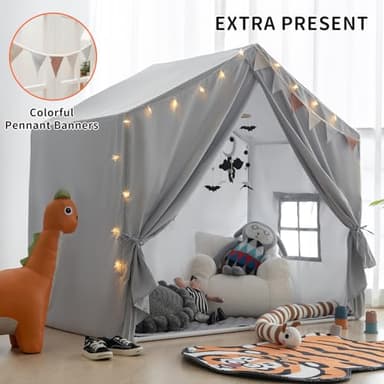 Kids Play Tent with Mat, Razee Large Playhouse Tent Indoor, Play House Kids Tent Castle for Girls Boys, Play Cottage (Grey) - Image 6