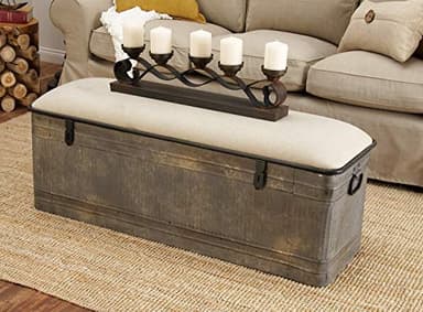 Deco 79 Metal Room Storage Bench Galvanized Entryway Bench with Cream Burlap Top, Bench 50" x 16" x 18", Gray - Image 6