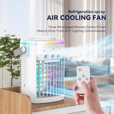 Portable Air Conditioner, Evaporative Air Cooler, 2-4-8H Timer Auto-Off &Remote, Water Tank, Three ultrasonic nozzles, 3-Speed Personal Air Conditioner Cooling Fan - Image 2