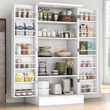 kepptory Kitchen Pantry Cabinet, Pantry Storage Cabinet with Adjustable Shelves and Drawer, Sideboard Buffet Cupboards Storage Shelf for Home Office Use (White, 16" D x 24" W x 47" H) - Image 8