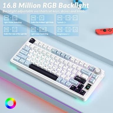AULA S75 PRO Wireless Mechanical Keyboard with Screen&Knob, 75% Hot Swappable Gaming Keyboard with Pre-lubed Switches, RGB Backlit, PBT Keycaps Creamy Sounding Pc Gaming Keyboards - Image 7