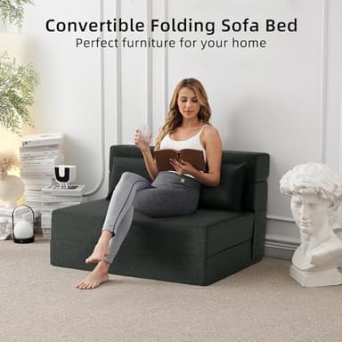 FILUXE Convertible Folding Sofa Bed - Sleeper Chair with Pillow, Modern Linen Fabric Floor & Futon Couch, Foldable Mattress for Living Room/Dorm/Guest/Home Office/Apartment, Standard Size, Dark Gray - Image 5