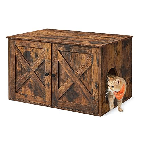 Feandrea Cat Litter Box Enclosure, Litter Box Furniture Hidden with Removable Divider, Indoor Cat House, End Table, 31.5 x 20.9 x 19.7 Inches, Rustic Brown UPCL002X01 - Image 1