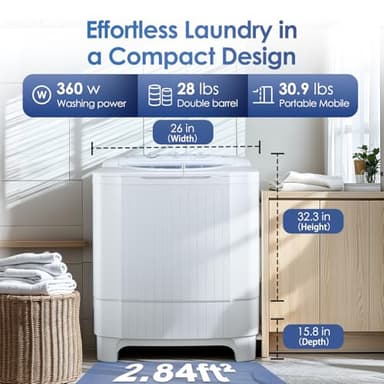 Anypro Portable Clothes Washing Machine, Twin Tub 28 Lbs Capacity Compact Mini Small Laundry Washer and Dryer Combo 2 In 1 Washer (18 Lbs) & Spinner (10 Lbs) for Apartments, Dorms, RV, Camping - Image 2