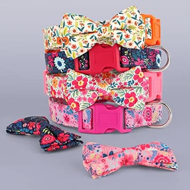 Didog Floral Dog Collar with Bow, Cute Girl Dog Collars with Detachable Bowtie, Soft & Comfy Spring Summer Dog Collar for Small Medium Large Dogs Gift Holiday, Orange, S - Image 6