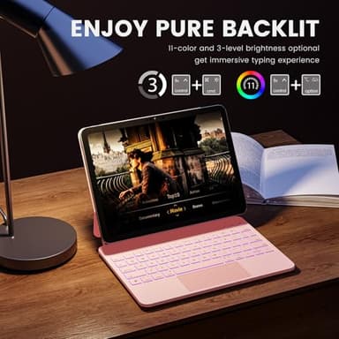 RAYMCRAFT for iPad 11th(A16, 2025)/10th Generation Case with Keyboard, Magic Keyboard 2022, Springy Backlit Keys, Stain-Resistant Surface, Multi-Touch Trackpad,Pink - Image 4