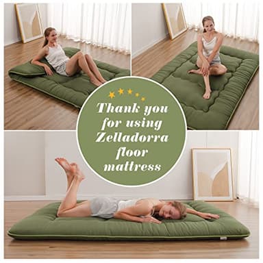Zelladorra Japanese Floor Mattress, Futon Mattress with Portable Storage Bag and Washable Cover, Roll Up Thick Tatami Mat Suitable for Camping, Guest Room, Green, Queen - Image 7