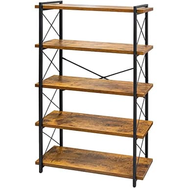 HCHQHS Bookshelf, 5-Tier Industrial Bookcase, Rustic Open Book Shelf, Freestanding Tall Bookshelves with Metal Frame - Image 1