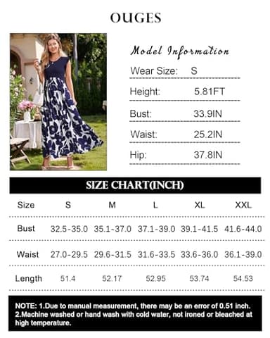OUGES Women's Spring Dresses 2025 Fashion Outfits Crewneck Summer Maxi Dress Maternity Clothes with Pockets(Floral D,M) - Image 6