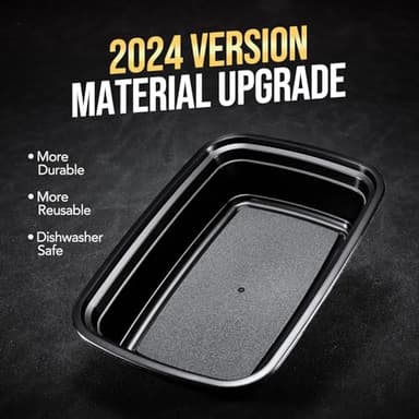 20-Piece (10-Pack) 16 OZ Meal Prep Containers Reusable with Lids, Sturdy Leakproof & Food Safe, Microwave, Freezer, Dishwasher Safe To Go Food Containers, Plastic Take Out Containers, Black - Image 2
