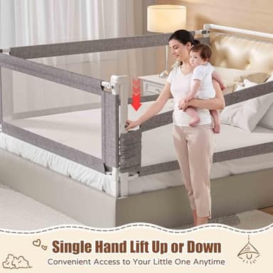 PurePapoose 3-Piece Queen Size Bed Rail for Toddlers - Height Adjustable Baby Bed Rail Guard with Headboard Rod,Safety Bed Rails for Queen Size Bed with Child Lock(78.74x78.74x59Inch - Image 3