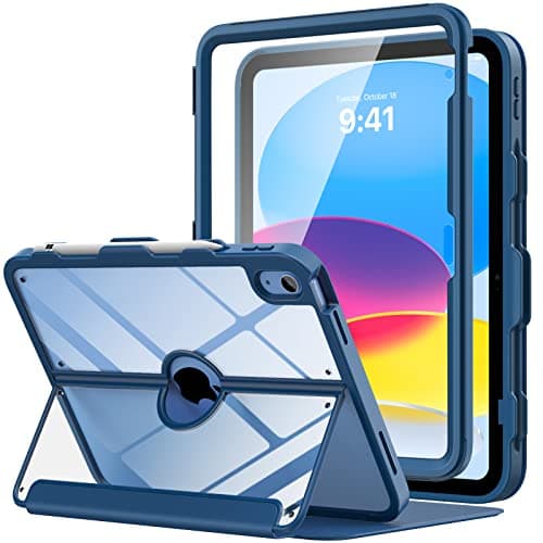 MoKo for iPad 11-inch (A16) 11th Generation Case 2025/ iPad 10th Generation Case with Pencil Holder 2022 10.9 inch, Built-in Screen Protector Clear Back, Multi Angle Viewing Stand, Navy Blue - Image 1