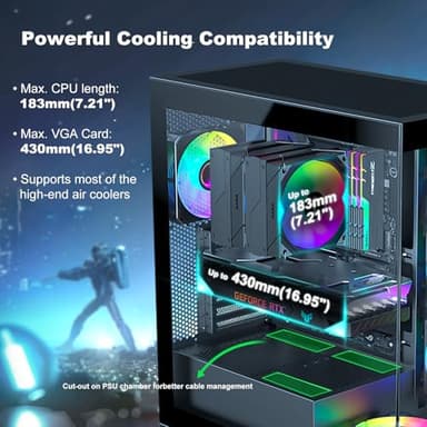 SAMA NEVIEW 4503 Mid Tower PC Case with Dual Tempered Glass Panels, 4×120mm ARGB Fans Pre-Installed, High Airflow ATX PC Case for Case PC Gaming, USB 3.0×2, Type-C Port, Supports Top 360mm AIO – Black - Image 8