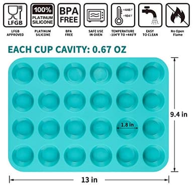 Mini Muffin Pan 24 Mini Cupcake Pans Silicone Molds Food Grade Silicone Muffin Pans for Baking Pack of 2 - Image 2