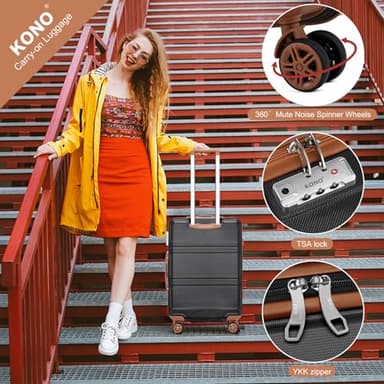 Kono Luggage Set 4 Piece Carry On Hardside Luggage with TSA Lock Spinner Wheels Carry On Suitcase Apricot Black - Image 2