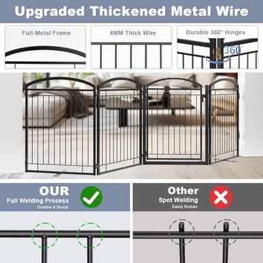 Paulmele Full Metal Free Standing Dog Gate with Door for Indoor & Outdoor,96'' Extra Wide 32'' Tall Dog Gate for The Doorways,Large Openings,Decks,Porch,Pet Freestanding Safety Fence(4 Panels,Black) - Image 3
