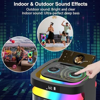 DFTRT Karaoke Machine for Adults with 2 Wireless Microphones, Portable Bluetooth Karaoke Speaker for Outdoor, Big Party PA System with Disco Lights for Gatherings, The Best Gifts for Family - Image 3