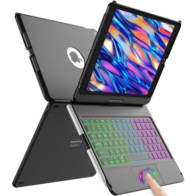 aMZCaSE for iPad 9th/8th/7th Generation case with Keyboard and Pen Holder,Colorful Backlight,360°Rotatable Slim Cover,10.2 inch of iPad Case with Wireless Bluetooth Keyboard,Pencil Holder,Black - Image 1