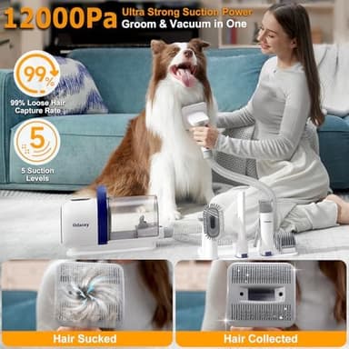 Odatay Dog Grooming Kit, 12,000Pa Strong Pet Grooming Vacuum for Dogs with Clipper Nail Grinder, 2L Dust Cup, 5 Suction Levels Dog Hair Vacuum with 7 Pet Grooming Tools for Shedding and Home Cleaning - Image 4