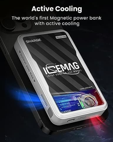 sharge ICEMAG Magnetic Power Bank, World's First 10000mAh Battery Pack with Active Cooling for MagSafe, Transparent Portable Charger with 20W USB-C Input/Output for iPhone16/15 Pro Max/ 14 Pro Max - Image 2