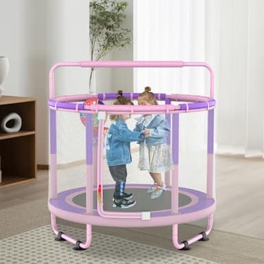 LANGXUN 60" Trampoline for Kids, 5ft Toddler Mini 6-in-1 Trampoline Indoor Outdoor with Swing, Basketball Hoop, Dart Board, Gymnastics Bar, Rings, Christmas Toys Birthday Gifts for Girls Boys Age 1-8 - Image 6