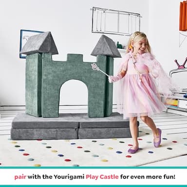 Yourigami Kids and Toddler Play Couch, Convertible Folding Sofa, Durable Foam Modular Design, Mountain Gray - Image 7
