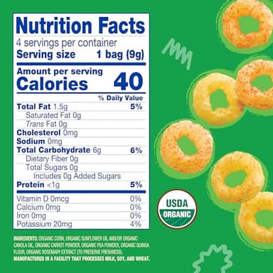 Earth's Best Organic Melty Hoops, Bite-Sized Snacks for Babies 8 Months and Up, Spring Veggie, 0.32 Ounce Individual Bags (Pack of 4) - Image 2
