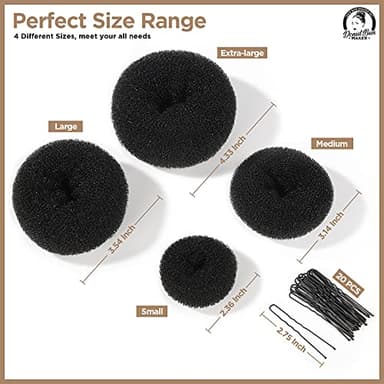 Teenitor Hair Donut, Hair Bun Maker, Black（Extra-large, Large, Medium and Small） - Image 2