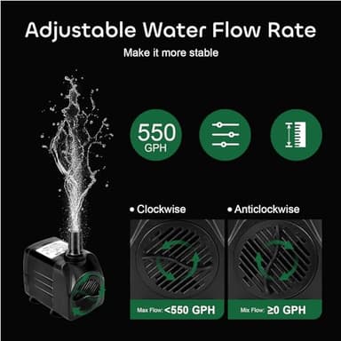 GROWNEER 2 Packs 550GPH Submersible Pump 30W Ultra Quiet Fountain Water Pump, 2000L/H, with 7.2ft High Lift, 3 Nozzles for Aquarium, Fish Tank, Pond, Hydroponics, Statuary - Image 6