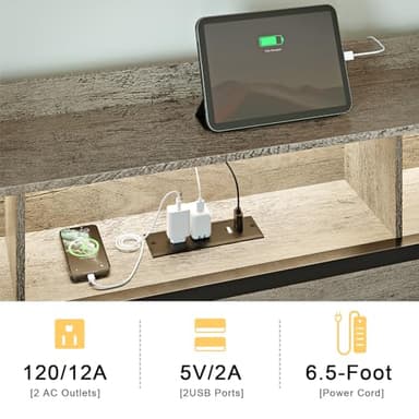 HAUSOURCE Queen Bed Frame with Bookcase Headboard and 2 Drawers LED Lights Metal Platform Non-Slip Without Noise Strong Metal Slats Support No Box Spring Needed (Greige, Queen) - Image 7