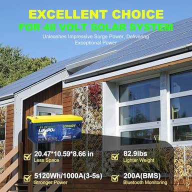 LOSSIGY 48V Lithium Golf Cart Battery with 18A Lithium Charger, 48 Volt 100Ah LiFePO4 Battery, Built in 200A Bluetooth BMS & LCD 10.24kW Output, Peak Current 1000A(3-5s), Prefect for RV Solar System - Image 5