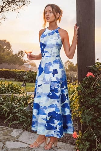 STYLEWORD Women's Summer Fashion 2025 Sundresses Beach Casual Wedding Guest Maxi Long Blue Tie Dye Spring Dresses Trendy(Floral09,XL) - Image 3