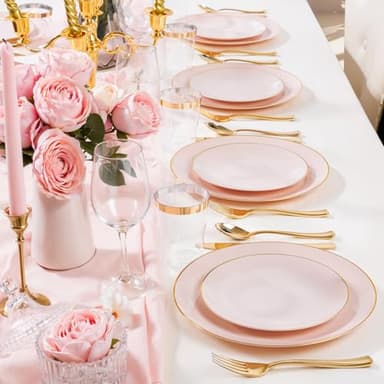 Nervure 100Pieces Pink and Gold Plastic Plates - 7.5inch Disposable Pink Salad/Dessert Plates - Heavy Duty Plastic Plate Ideal for Wedding & Party - Image 7