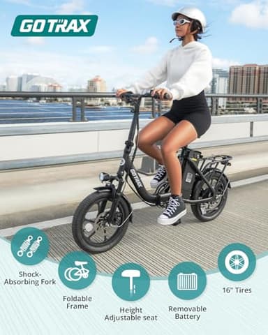 Gotrax NEPHELE 16" Folding Electric Bike, Max Range 28Miles(Pedal-assist) &15.5Mph Power by 350W Motor, Front Suspension&Adjustable Seat and Handlebar, Commuter Electric Bicycle for Adults/Teens Black - Image 2